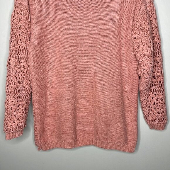 Vintage 90s Casual Corner Small Pink Dainty Crochet Knit Heavy Cozy Sweater - Picture 8 of 8
